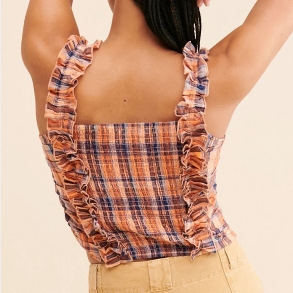 Anthropologie Verb Pallavi Singhee Ruffle Plaid Tank Top. NWT Size Large Petite - Picture 2 of 12